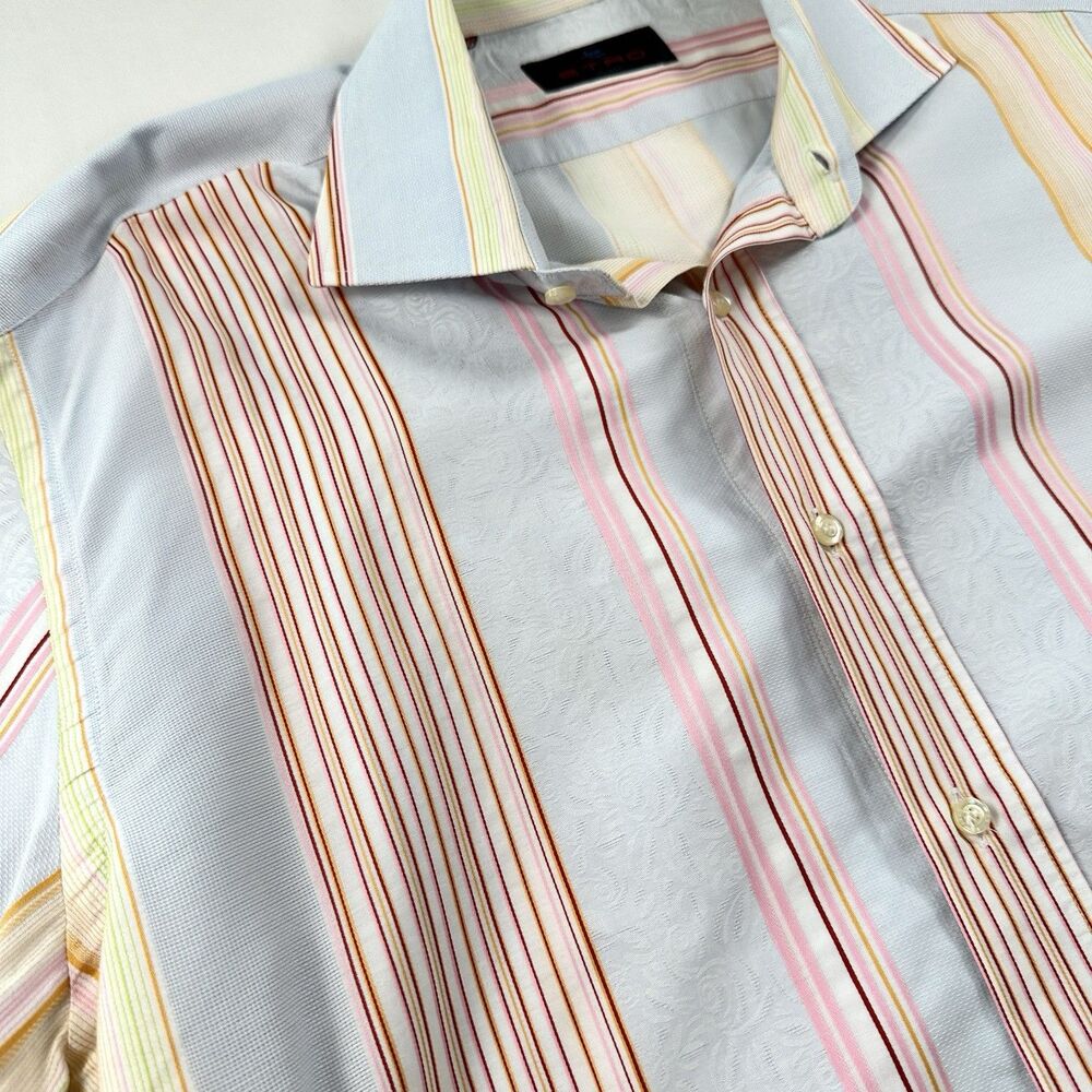 Etro Shirt Mens Size 43 Striped Button Up Cotton Quiet Luxury Made in Italy - Picture 4 of 11